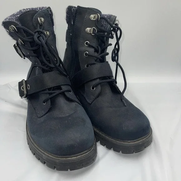 Cliffs by White Mountain Boots Womens 10 M Marlee Combat Navy Blue Buckle Lace - Picture 2 of 9